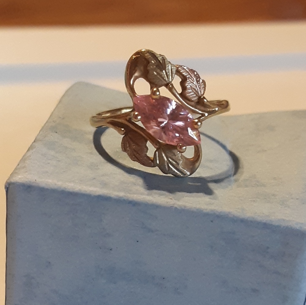 Black Hills Gold 10k Multi-tone Gold Pink Cz Ring - Picture 1 of 7